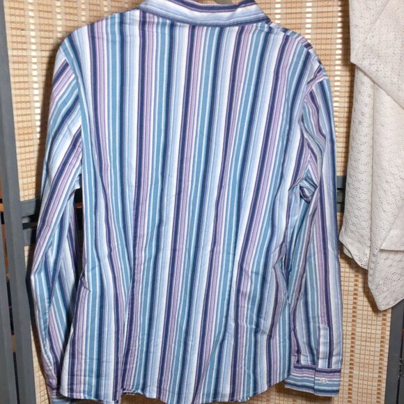 New York & Company City Stretch Striped Button Down Blouse - Picture 3 of 6